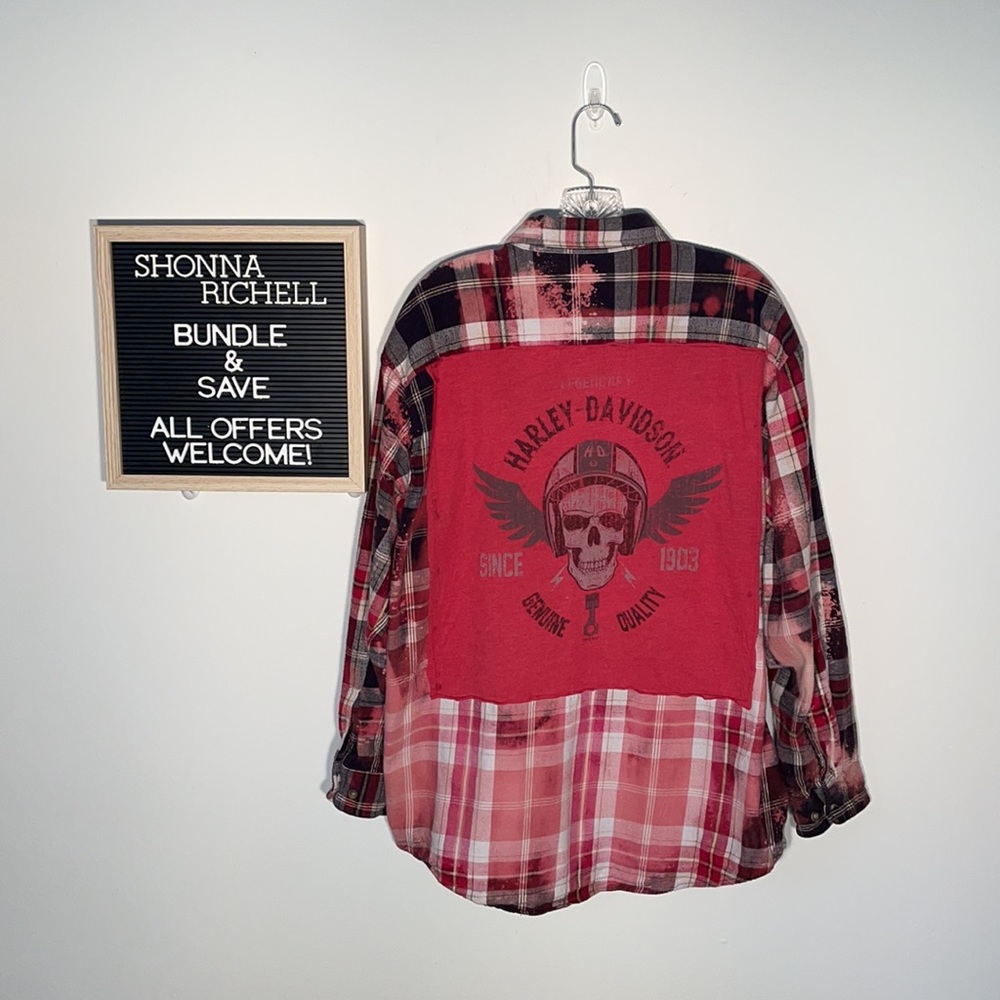 Custom Bleached Harley-Davidson Flannel Shirt. Size XL